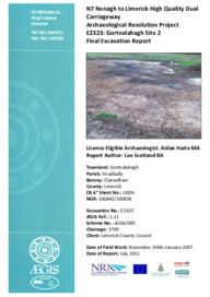 Object Archaeological excavation report,  E2323 Gortnalahagh Site 2,  County Limerick.has no cover