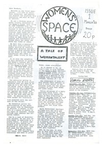 Object Women's Space Newsletter Issue 1 March 88cover picture