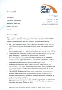 Object Letter from the Irish Refugee Council [IRC] to The Atlantic Philanthropies in January 2018cover picture