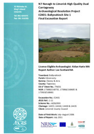 Object Archaeological excavation report,  E2401 Ballynahinch Site 1,  County Tipperary.cover picture