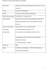 Object Transcript of Lesson Study meetings for Cycle 2 in Crannog School: Mathematics teachers participating in Lesson Study: two case study sites.has no cover picture
