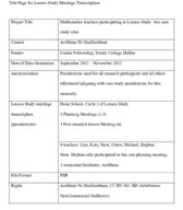 Object Transcript of Lesson Study meetings for Cycle 1 in Doone School: Mathematics teachers participating in Lesson Study: two case study sites.has no cover picture