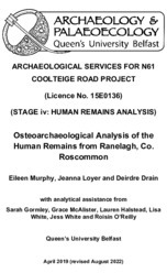 Object Osteological Analysis Report and Appendices 1-6,  15E0136 Ranelagh,  County Roscommon.cover