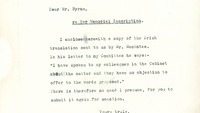 Object Unsigned letter [carbon-copy] to T.J. Byrne, Office of Public Works, Stephen’s Green, Dublin with copy of Irish inscription.has no cover picture