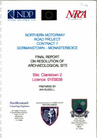 Object Archaeological excavation report, 01E0039 Claristown 2, County Meath.has no cover picture