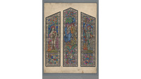 Object Tenafly, New Jersey, U.S.A.: Chapel of the Society of African Missions: Three central lights of a five-light stained glass window: St. Therese of Lisieux with African children; flight of the Holy Family into Egypt; St. Patrick with St Benignuscover