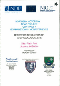 Object Archaeological excavation report, 01E0044 Platin Fort Report on resolution of Site, County Meath.cover