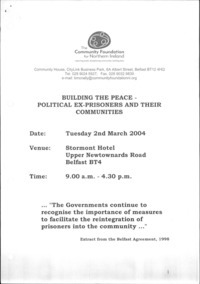 Object Programme for Community Foundation for Northern Ireland’s conference titled Building The Peace - Political Ex-prisoners And Their Communities in 2004has no cover picture