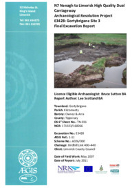 Object Archaeological excavation report,  E3428 Gortybrigane Site 3,  County Tipperary.cover picture