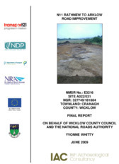 Object Archaeological excavation report,  E3216 Cranagh A022-031,  County Wicklow.cover picture