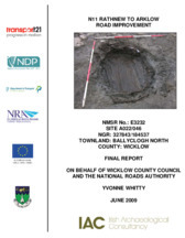 Object Archaeological excavation report,  E3232 Ballyclogh North A022-046,  County Wicklow.has no cover picture