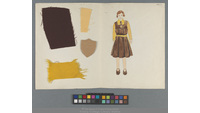 Object Student wearing school uniform of Saint Mary’s Dominican Convent, Dun Laoghaire, Co. Dublin, with swatches of material and school crestcover picture