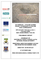 Object Archaeological excavation report,  E2695 Ballinderry Little 1,  County Westmeath.has no cover picture