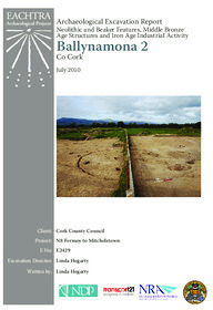 Object Archaeological excavation report,  E2429 Ballynamona 2,  County Cork.cover picture