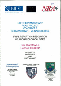 Object Archaeological excavation report, 01E0382 Claristown 4, County Meath .cover