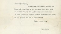 Object Letter to Major Tynan from the Secretary of the War Memorial Committeecover