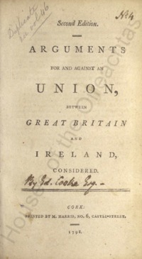 Object The Arguments for and against an union, between Great Britain and Ireland, consideredcover picture