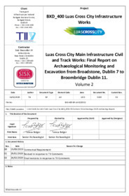 Object Archaeological excavation report,  15E0185 Broadstone to Broombridge Vol 2,  County Dublin.has no cover