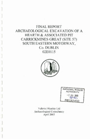 Object Archaeological excavation report,  02E0115 Site 57 Carrickmines Great,  County Dublin.has no cover