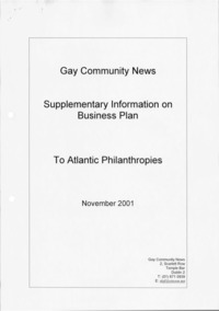 Object Gay Community News [GCN] Supplementary Information on Business Plan to Atlantic Philanthropies, November 2001has no cover picture
