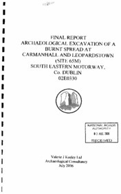 Object Archaeological excavation report,  02E0330 Site 65M Carmanhall,  County Dublin.cover