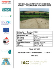 Object Archaeological excavation report,  E3617 Danesfort 13,  County Kilkenny.has no cover picture