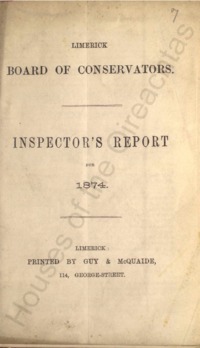 Object Limerick Board of Conservators : inspector's report for 1874has no cover picture