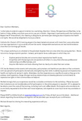 Object Coalition to Repeal the Eighth: Invitation letter to Catholics for Choice traininghas no cover