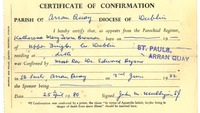 Object Certificate of confirmation of Katherine Mary Teresa Brennan at St. Paul’s Arran Quay, Co. Dublin on 3 June 1922.cover