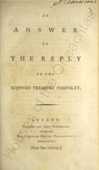 Object An answer to the reply to the supposed treasury pamphletcover picture