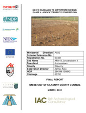 Object Archaeological excavation report, E3834 Jordanstown 1,   County Kilkenny.cover picture