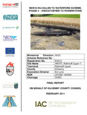 Object Archaeological excavation report,  E3613 Rathduff Upper 1,  County Kilkenny.cover picture